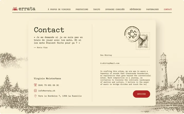 Errata website contact page