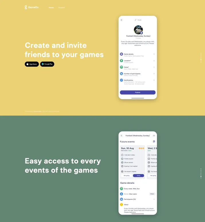GameOn app home screen