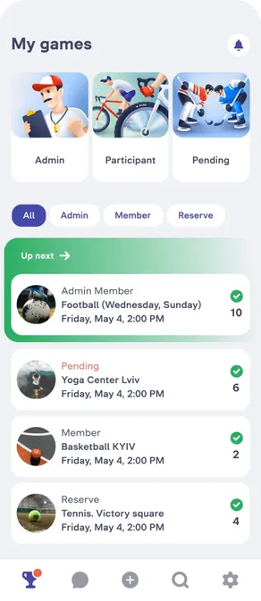 GameOn app screen