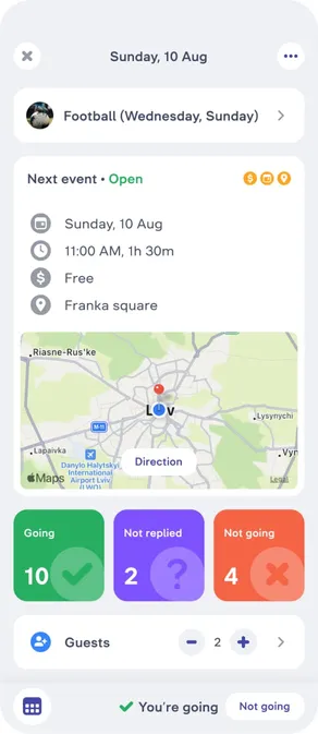 GameOn app screen