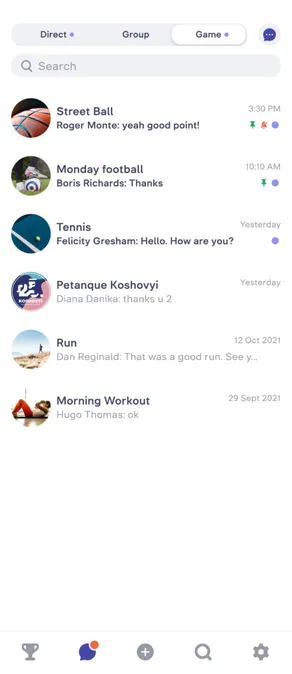 GameOn app screen
